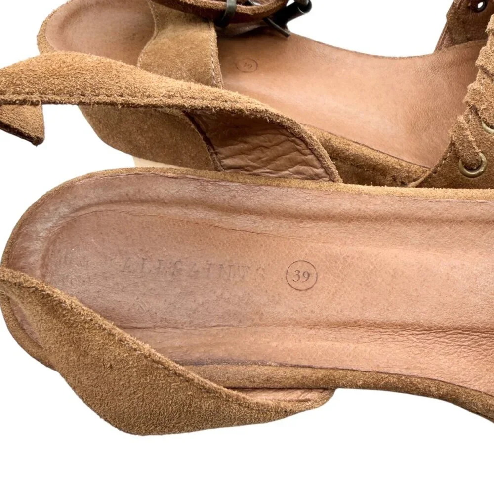 AllSaints Brown Suede Yuki Boho Wooden Platform Sandals (EU 39)
